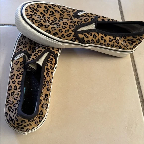 Vans Tan and Black Leopard Slip-On Sneakers - Picture 6 of 6